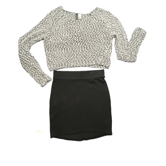 H&M Sweaters - H&M DIVIDED Mini Skirt and Crop Sweater Bundle Set Black White XS